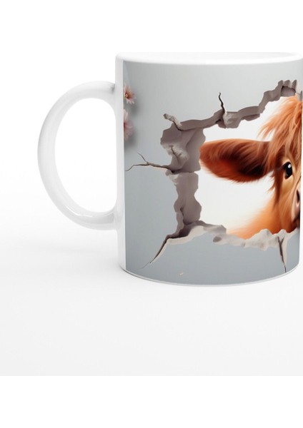 Pembe Çiçekler Arasında Beliren Sevimli Inek Baskılı Kupa Bardak fiyatları