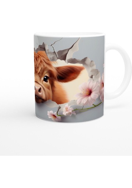 Pembe Çiçekler Arasında Beliren Sevimli Inek Baskılı Kupa Bardak modelleri