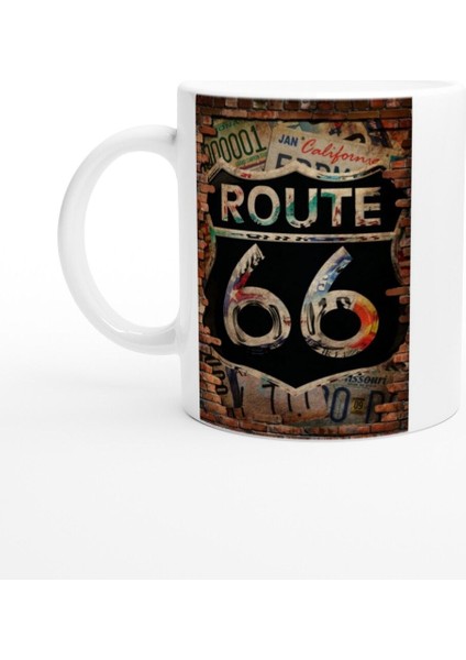 Tuğla Duvar Üzerinde Route 66 Baskılı Kupa Bardak