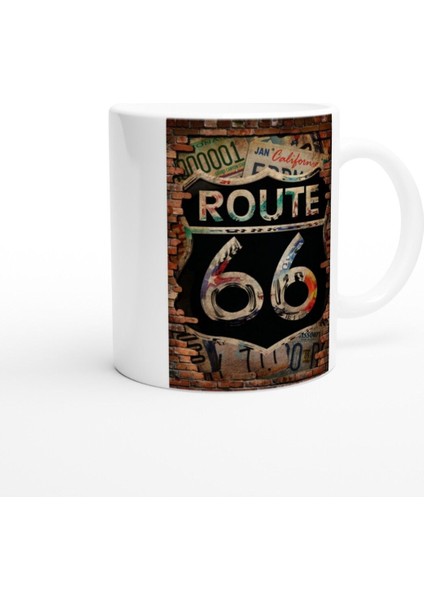 Tuğla Duvar Üzerinde Route 66 Baskılı Kupa Bardak fiyatları