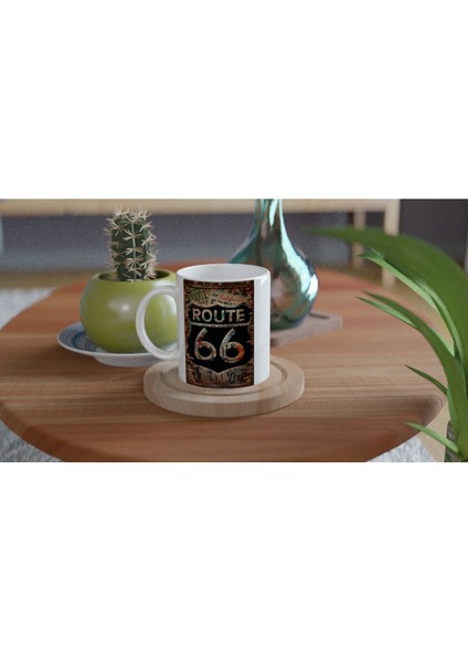 Tuğla Duvar Üzerinde Route 66 Baskılı Kupa Bardak fırsatları