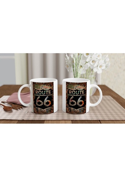 Tuğla Duvar Üzerinde Route 66 Baskılı Kupa Bardak indirimleri