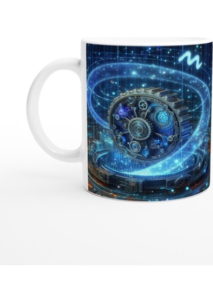 Kova Burcu Baskılı Kahve Kupası - Zamanın Çarkları Astroloji Mekanizması Vs1