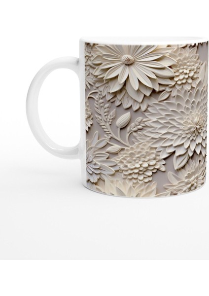 Zamansız Zarafet Beyaz Çiçekli Kupa