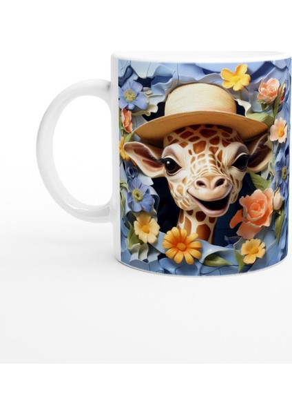 Çiçek Bahçesinden Bakan Şapkalı Zürafa Temalı Baskılı Kupa Bardak