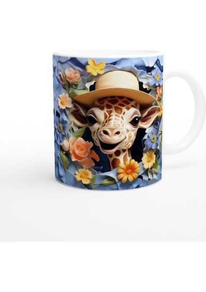 Çiçek Bahçesinden Bakan Şapkalı Zürafa Temalı Baskılı Kupa Bardak modelleri