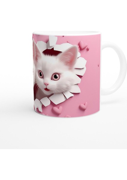 Kalp Çatlaktan Bakan Iki Sevimli Kedi Temalı Baskılı Kupa Bardak modelleri