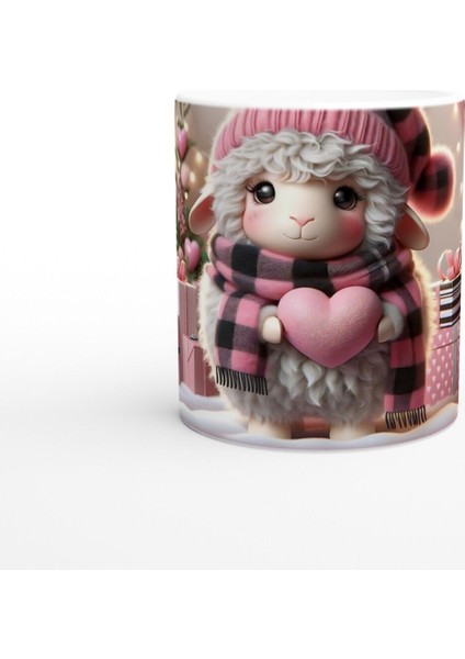 Kalpli Yumuşak Kuzu Figürlü Pembe Temalı Baskılı Kupa Bardak