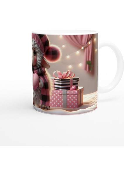 Kalpli Yumuşak Kuzu Figürlü Pembe Temalı Baskılı Kupa Bardak modelleri