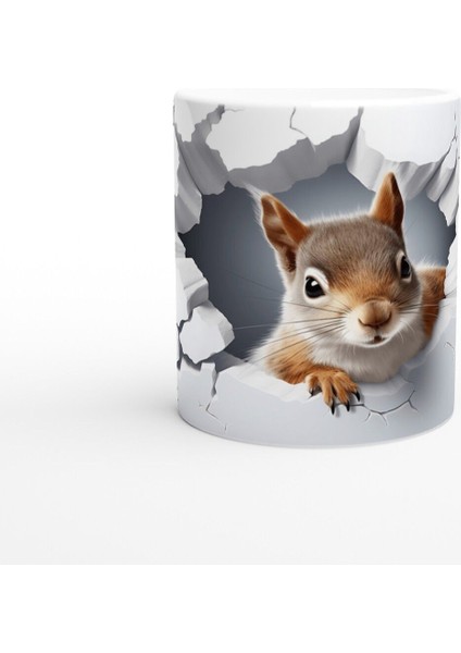 Meraklı Sincap Desenli Çatlak Duvar Efektli Baskılı Kupa Bardak