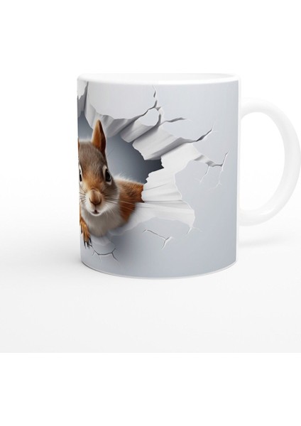 Meraklı Sincap Desenli Çatlak Duvar Efektli Baskılı Kupa Bardak fiyatları