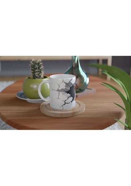 Meraklı Sincap Desenli Çatlak Duvar Efektli Baskılı Kupa Bardak modelleri