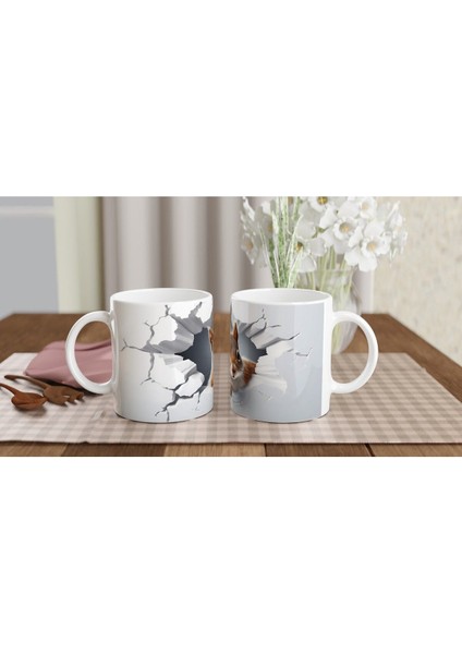 Meraklı Sincap Desenli Çatlak Duvar Efektli Baskılı Kupa Bardak fırsatları