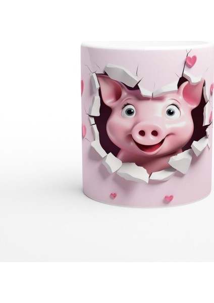 Pembe Çatlaktan Bakan Tatlı Domuz Temalı Baskılı Kupa Bardak