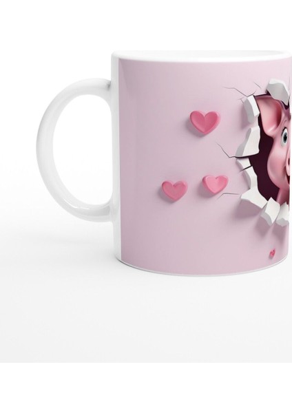 Pembe Çatlaktan Bakan Tatlı Domuz Temalı Baskılı Kupa Bardak fiyatları