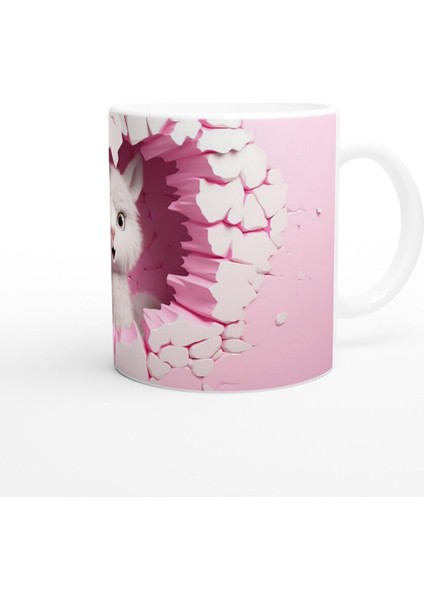 Pembe Duvarı Yırtan Sevimli Lama Temalı Baskılı Kupa Bardak modelleri
