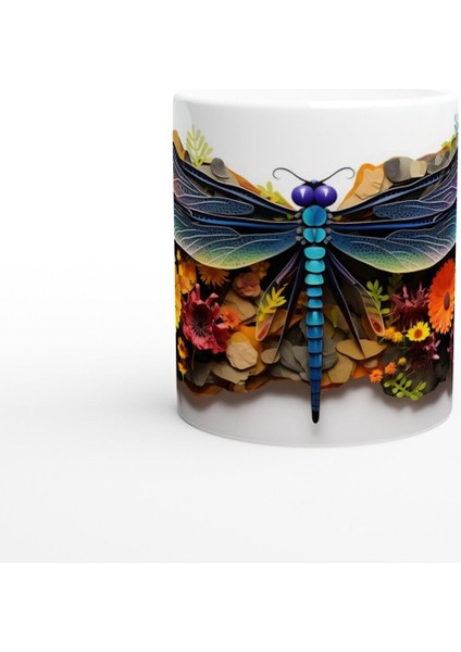 Renkli Çiçekler Arasında Yusufçuk Temalı Baskılı Kupa Bardak