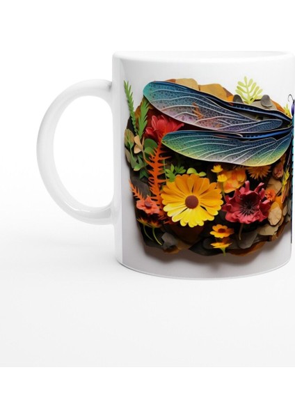 Renkli Çiçekler Arasında Yusufçuk Temalı Baskılı Kupa Bardak fiyatları