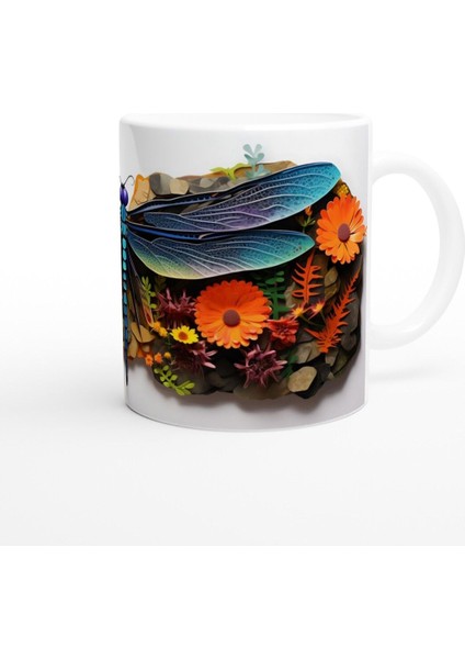 Renkli Çiçekler Arasında Yusufçuk Temalı Baskılı Kupa Bardak modelleri