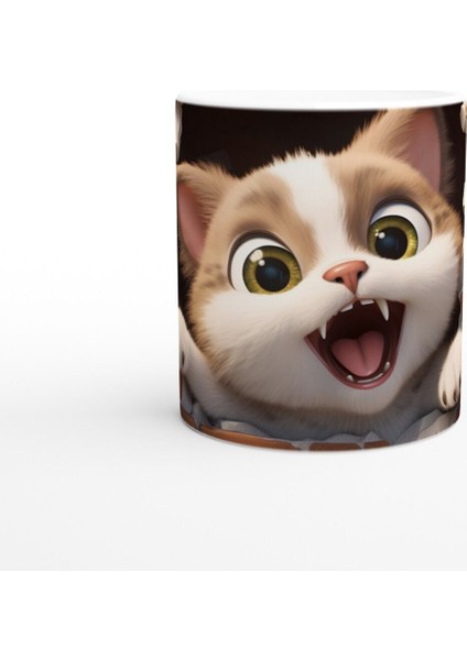 Tuğla Duvarı Yaran Oyuncu Kedi Temalı Baskılı Kupa Bardak