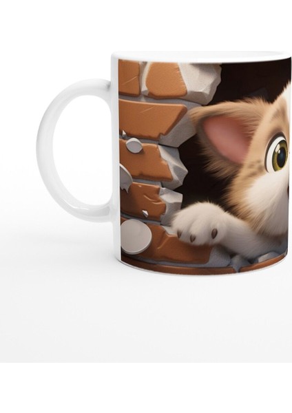 Tuğla Duvarı Yaran Oyuncu Kedi Temalı Baskılı Kupa Bardak fiyatları