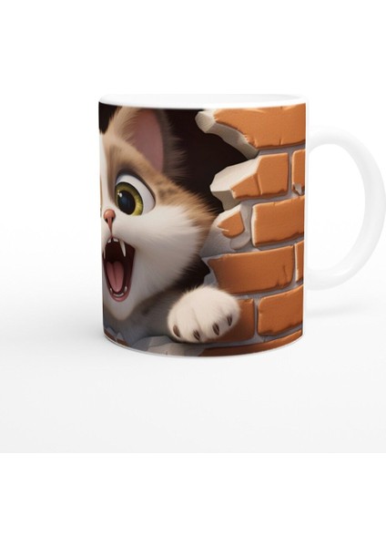 Tuğla Duvarı Yaran Oyuncu Kedi Temalı Baskılı Kupa Bardak modelleri