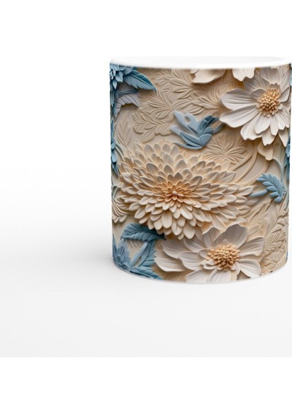 Mavi ve Krem Rölyef Çiçeklerle Süslenmiş Kupa Bardak fiyatları