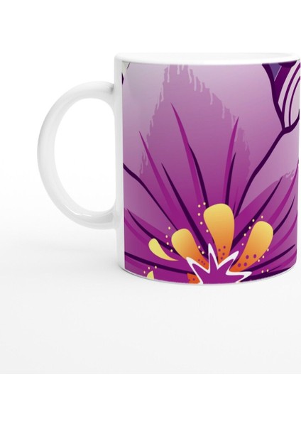 Mor & Turuncu Soyut Çiçek Desenli Kupa Bardak