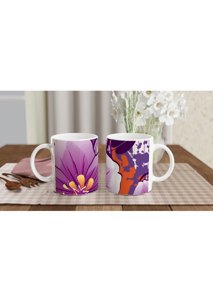 Mor & Turuncu Soyut Çiçek Desenli Kupa Bardak indirimleri