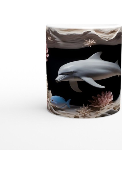 Karanlık Derinliklerde Yüzen Yunus ve Mercanlar Temalı Kupa Bardak