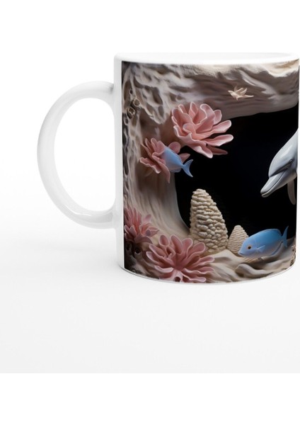 Karanlık Derinliklerde Yüzen Yunus ve Mercanlar Temalı Kupa Bardak fiyatları