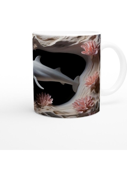 Karanlık Derinliklerde Yüzen Yunus ve Mercanlar Temalı Kupa Bardak modelleri