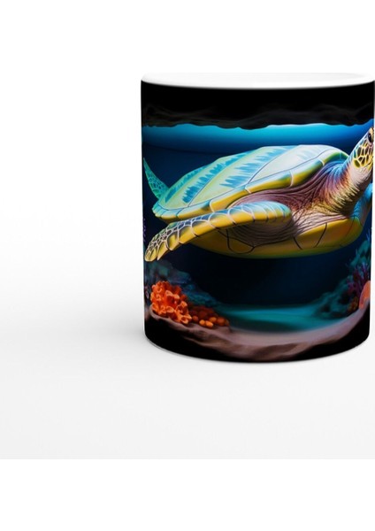 Mercan Mağarasında Yüzen Deniz Kaplumbağası Kupa Bardak