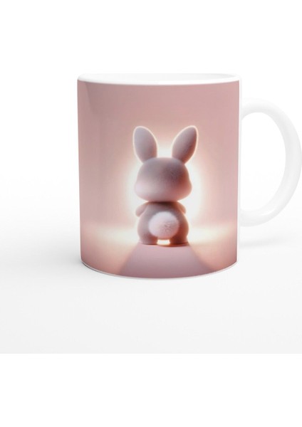 Kalpli Tavşan Figürlü Sevimli Pembe Temalı Baskılı Kupa Bardak modelleri