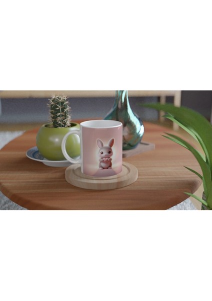 Kalpli Tavşan Figürlü Sevimli Pembe Temalı Baskılı Kupa Bardak fırsatları