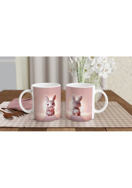 Kalpli Tavşan Figürlü Sevimli Pembe Temalı Baskılı Kupa Bardak indirimleri