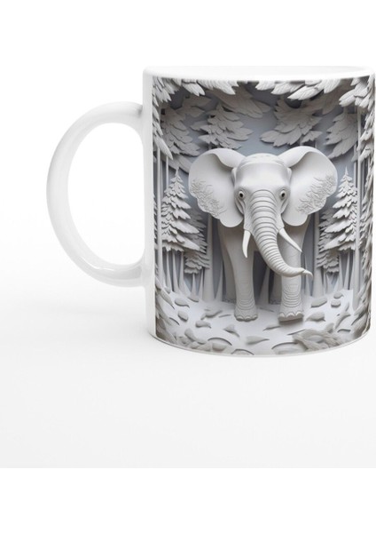Ormanda Beliren Fil Silueti Temalı Baskılı Kupa Bardak