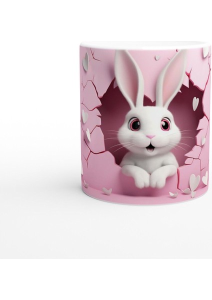Pembe Kalpler Arasından Bakan Sevimli Tavşan Temalı Baskılı Kupa Bardak