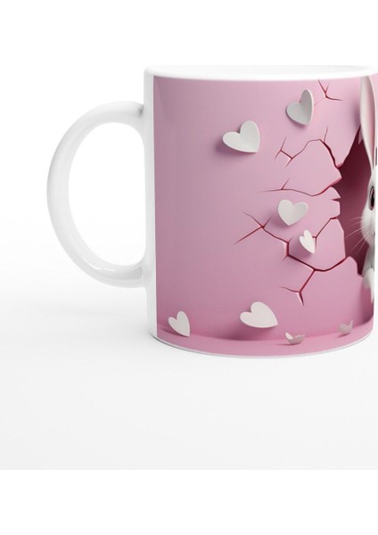 Pembe Kalpler Arasından Bakan Sevimli Tavşan Temalı Baskılı Kupa Bardak fiyatları