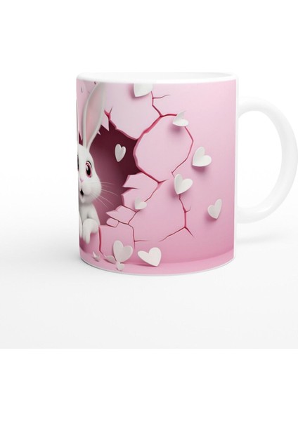 Pembe Kalpler Arasından Bakan Sevimli Tavşan Temalı Baskılı Kupa Bardak modelleri