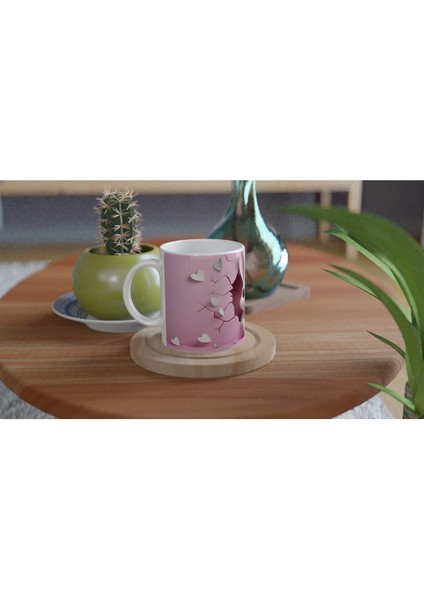 Pembe Kalpler Arasından Bakan Sevimli Tavşan Temalı Baskılı Kupa Bardak fırsatları