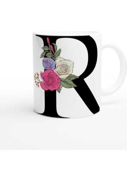 R Harfi Çiçek Süslemeli Harfli Kupa Bardak modelleri