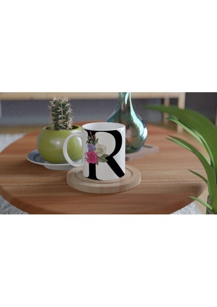 R Harfi Çiçek Süslemeli Harfli Kupa Bardak fırsatları