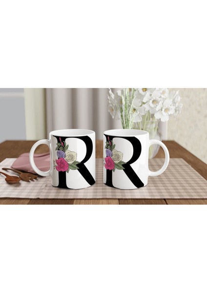 R Harfi Çiçek Süslemeli Harfli Kupa Bardak indirimleri