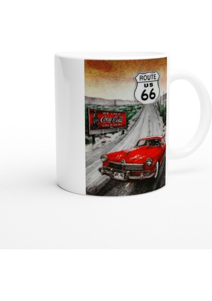 Route 66 Kırmızı Klasik Araba ve Coca Cola Temalı Kupa Bardak fiyatları