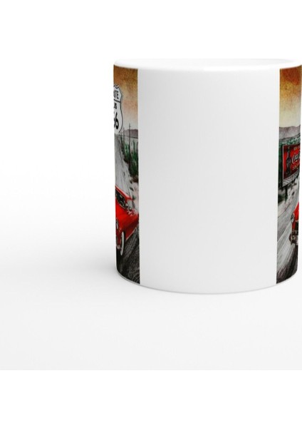 Route 66 Kırmızı Klasik Araba ve Coca Cola Temalı Kupa Bardak modelleri