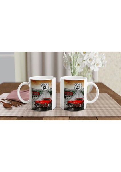 Route 66 Kırmızı Klasik Araba ve Coca Cola Temalı Kupa Bardak indirimleri