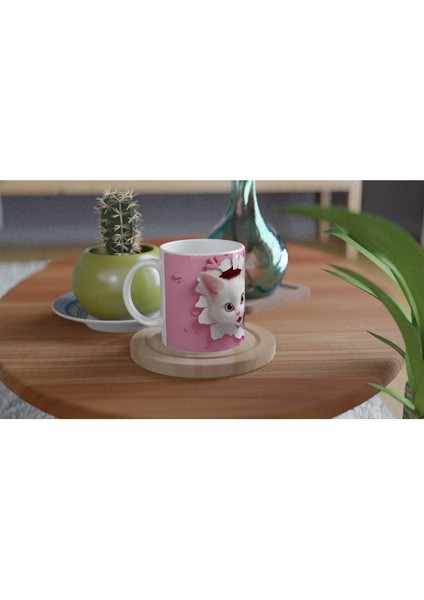 Kalp Çatlaktan Bakan Iki Sevimli Kedi Temalı Baskılı Kupa Bardak fırsatları