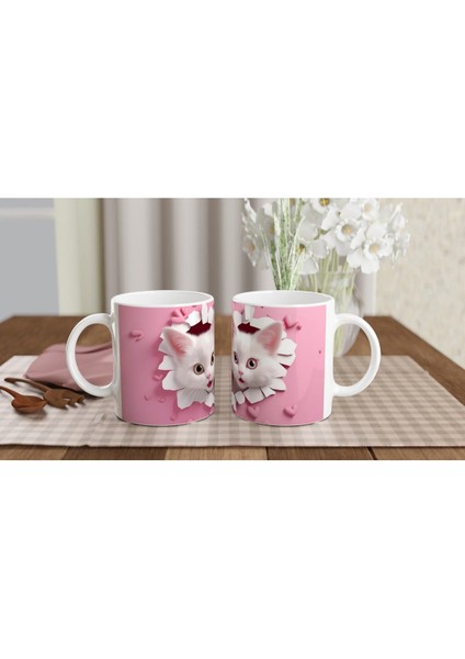 Kalp Çatlaktan Bakan Iki Sevimli Kedi Temalı Baskılı Kupa Bardak indirimleri