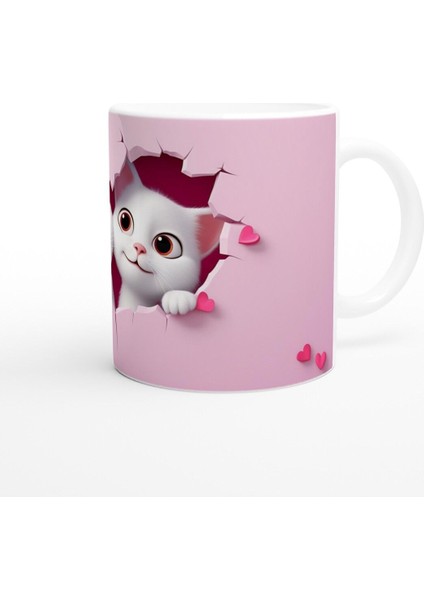 Kalpli Çatlak Duvardan Bakan Iki Sevimli Kedi Temalı Baskılı Kupa Bardak modelleri